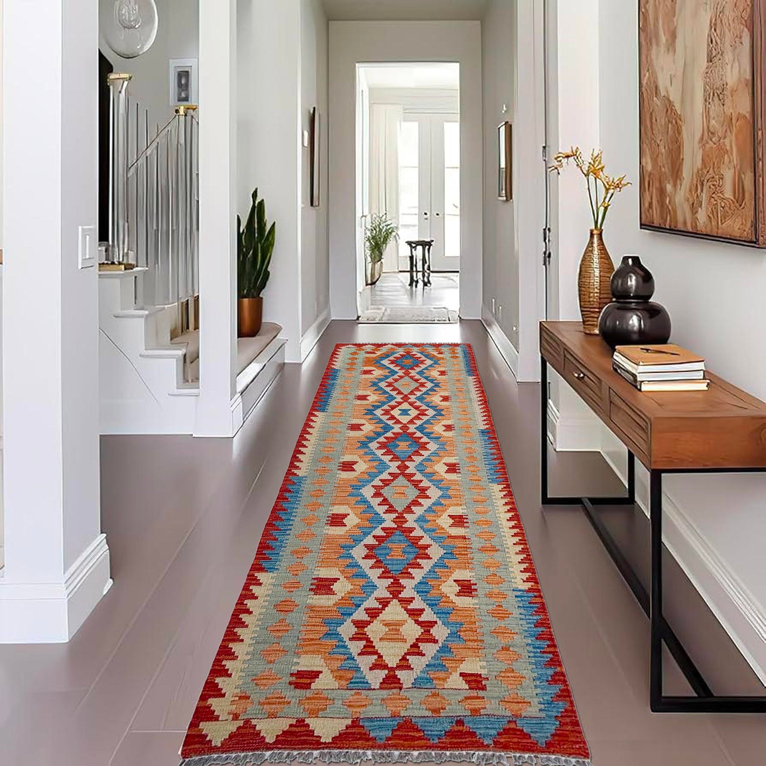 Handmade Multi Kilim Geometric 10' Runner