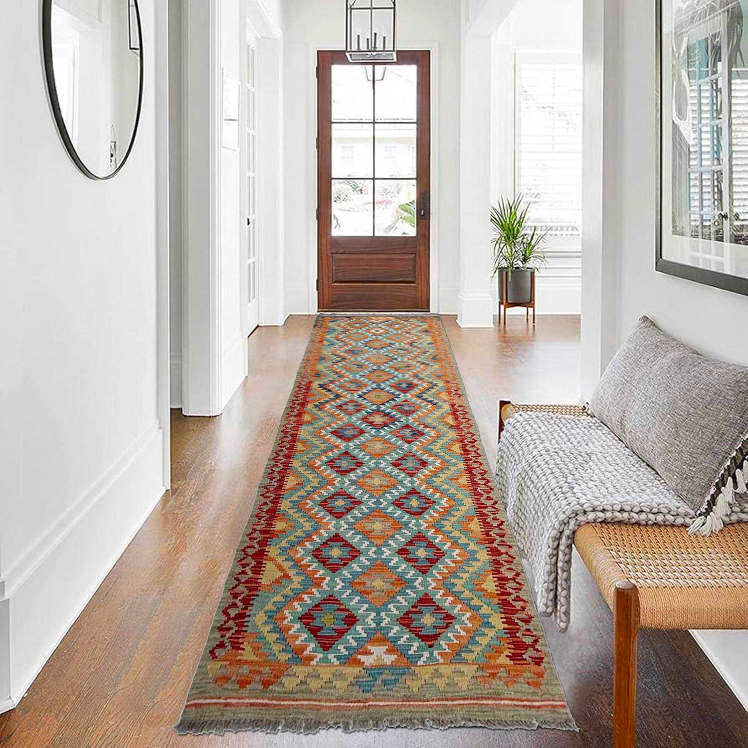 Handmade Multi Kilim Geometric 10' Runner