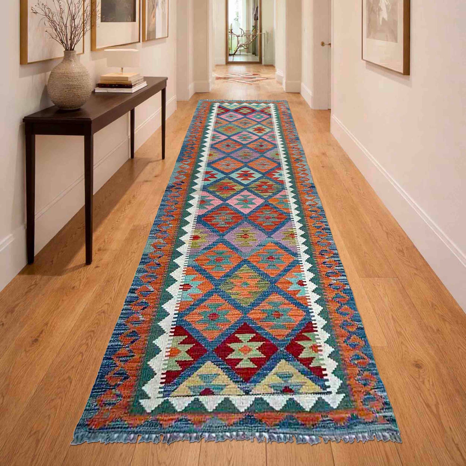Handmade Multi Kilim Geometric 10' Runner