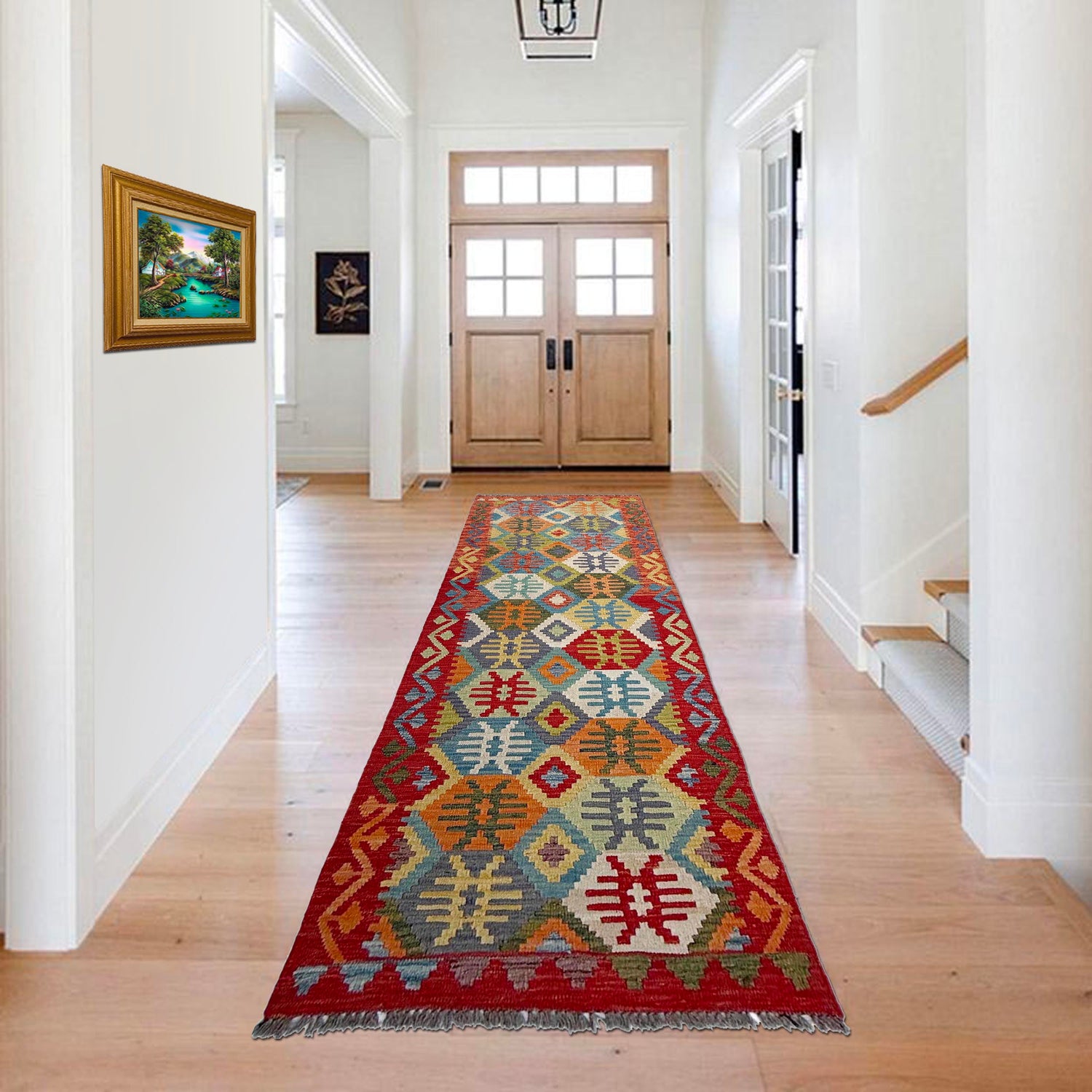 Handmade Multi Kilim Geometric 10' Runner