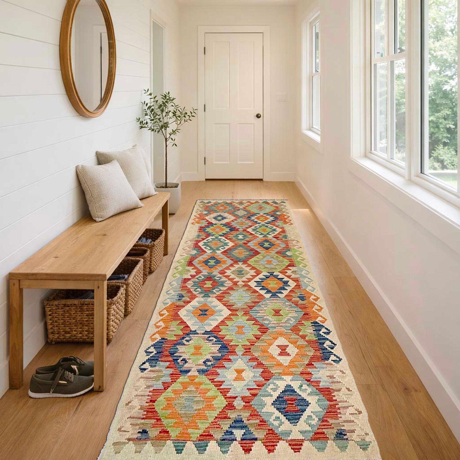 Handmade Multi Kilim Geometric 10' Runner