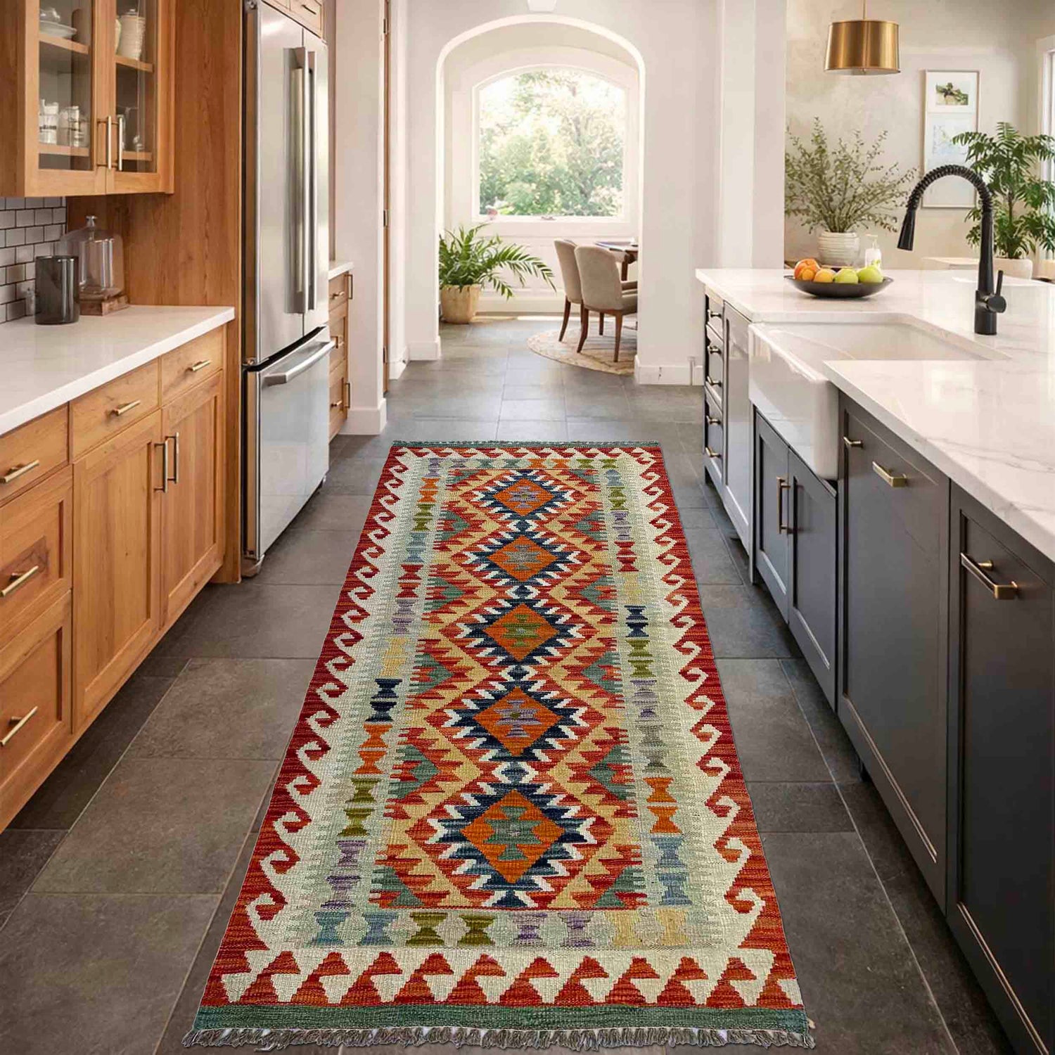 Handmade Multi Kilim Geometric 6' Runner