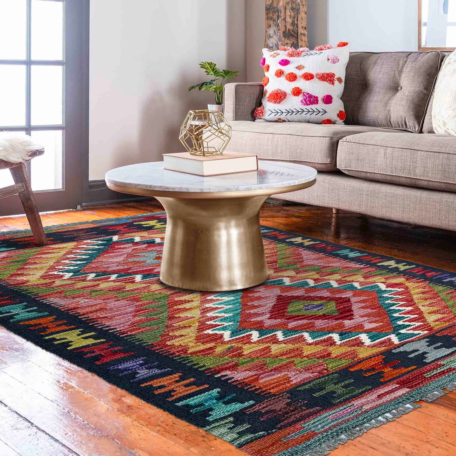 Handmade Multi Kilim Geometric 2x4 ft