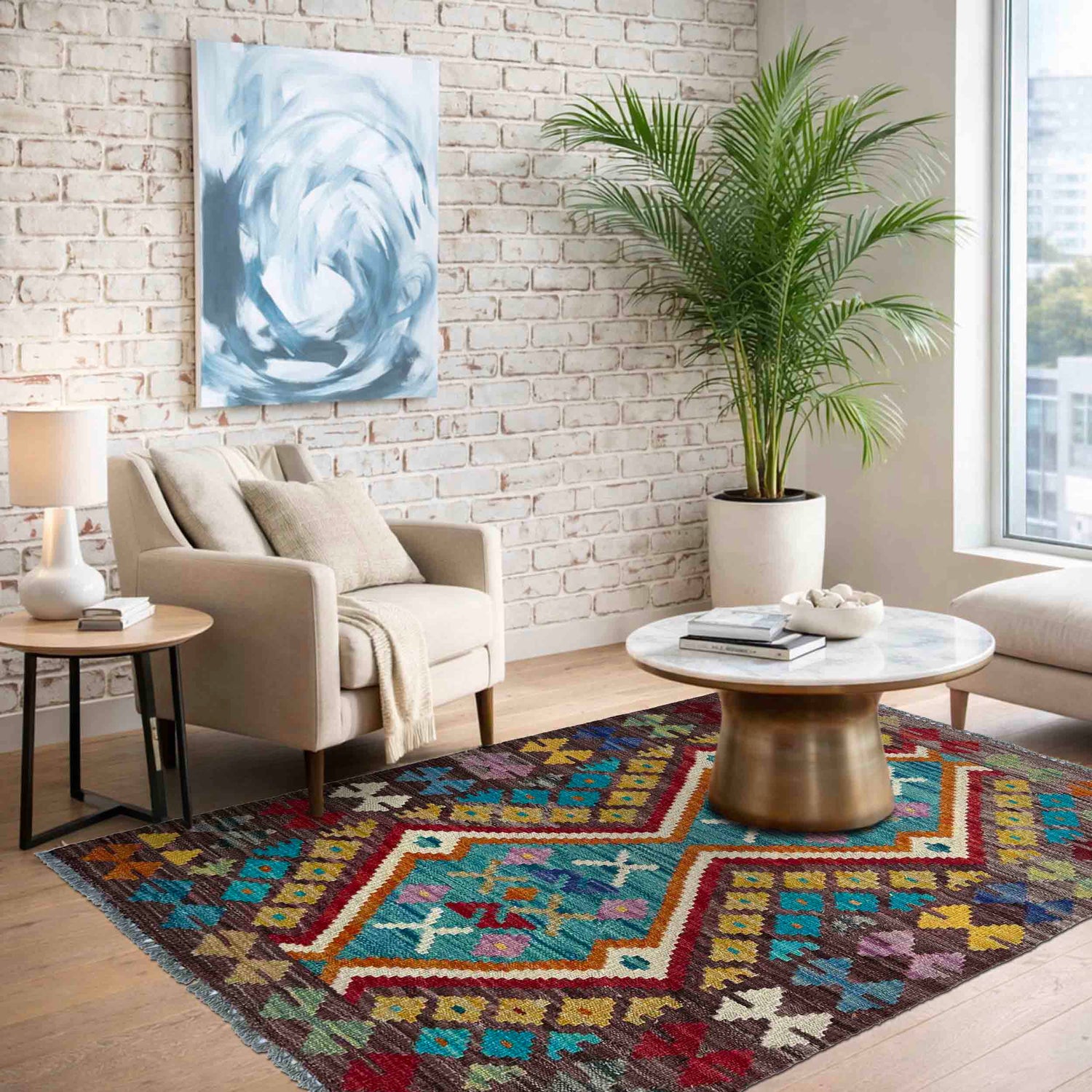 Handmade Multi Kilim Geometric 2x4 ft