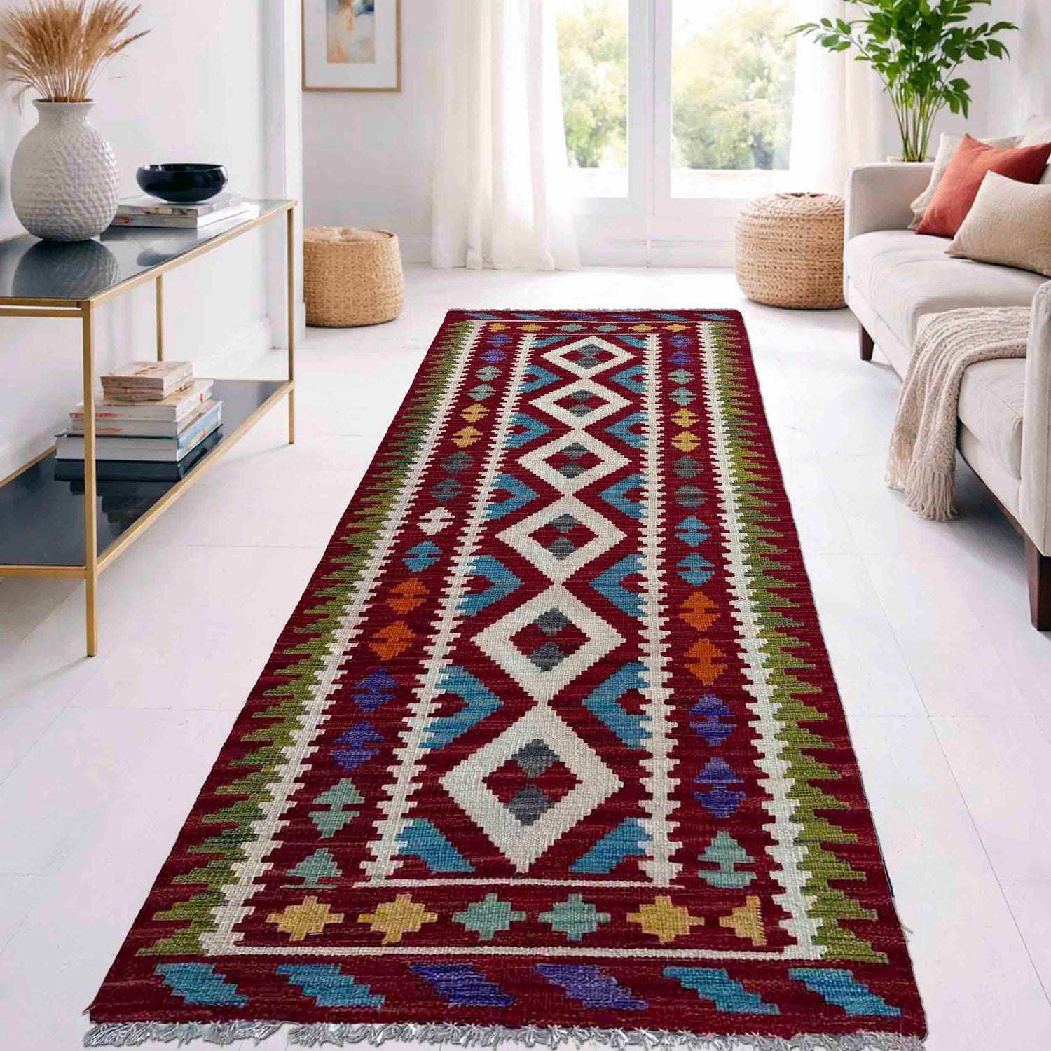 Handmade Multi Kilim Geometric 6' Runner