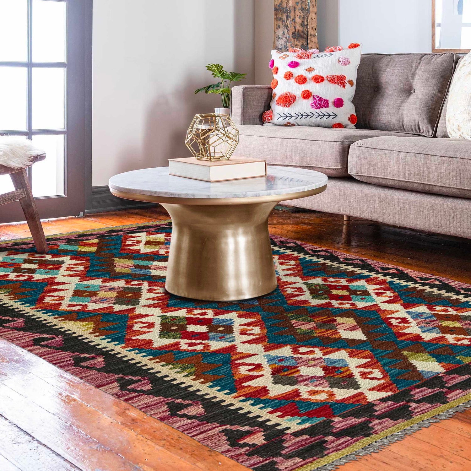 Handmade Multi Kilim Geometric 2x4 ft
