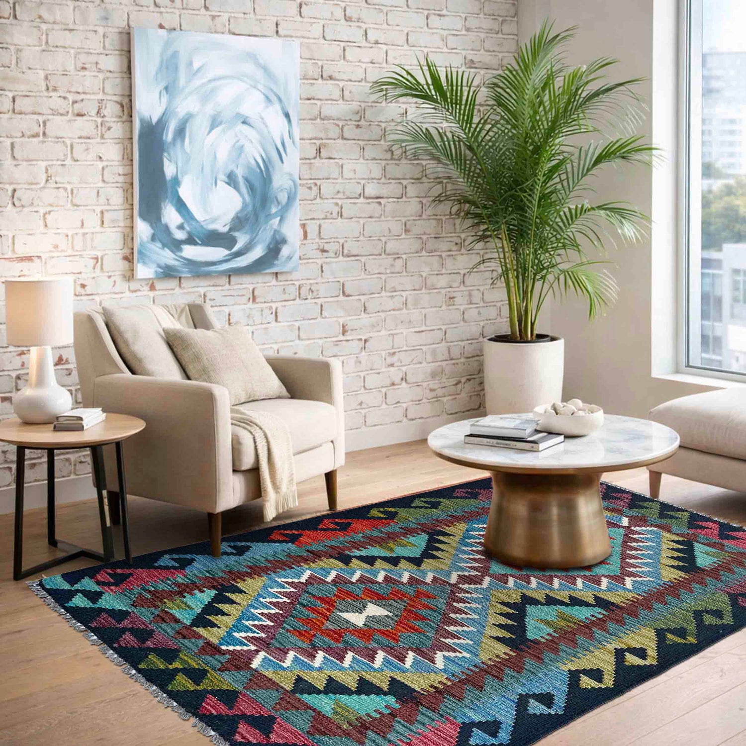 Handmade Multi Kilim Geometric 2x4 ft