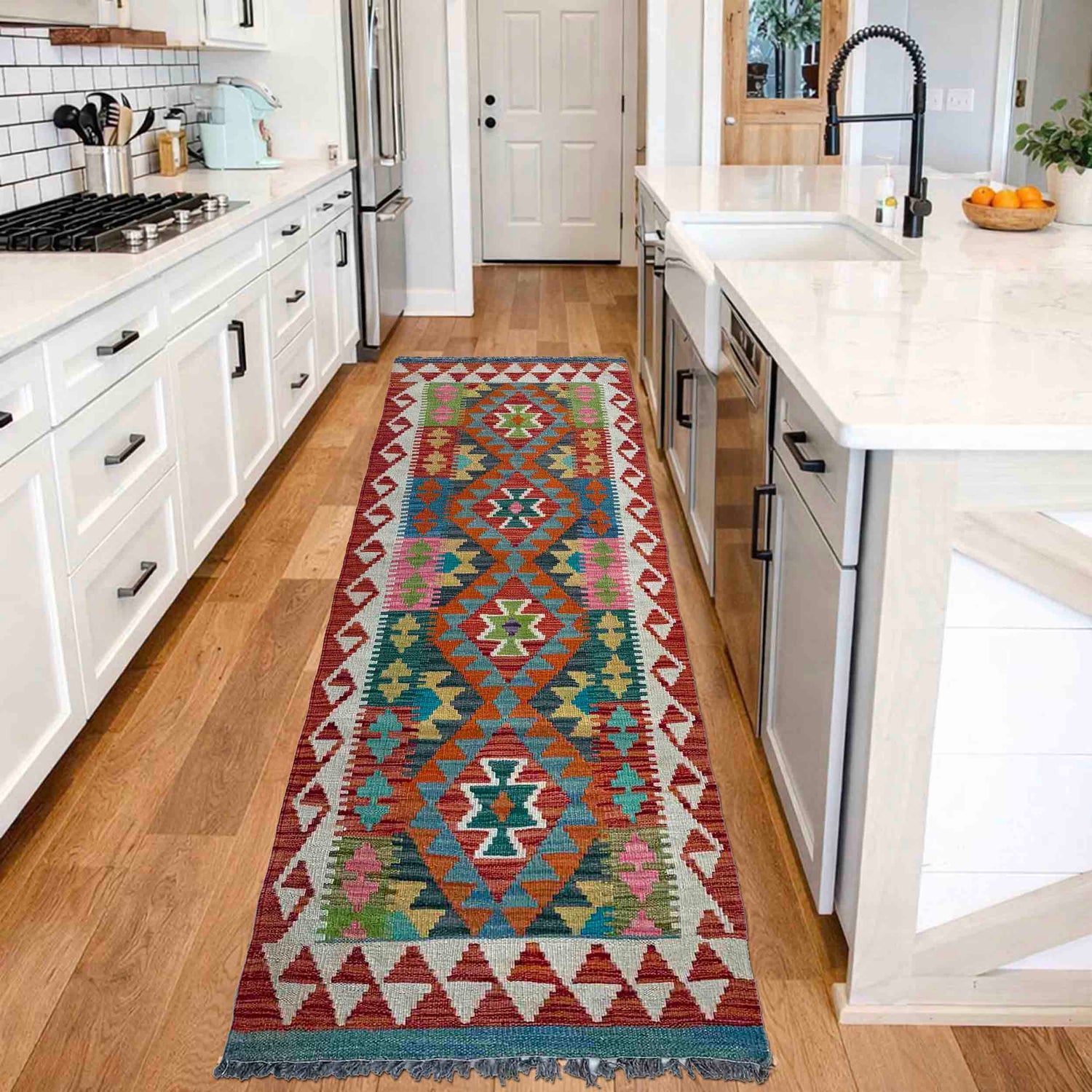 Handmade Multi Kilim Geometric 6' Runner