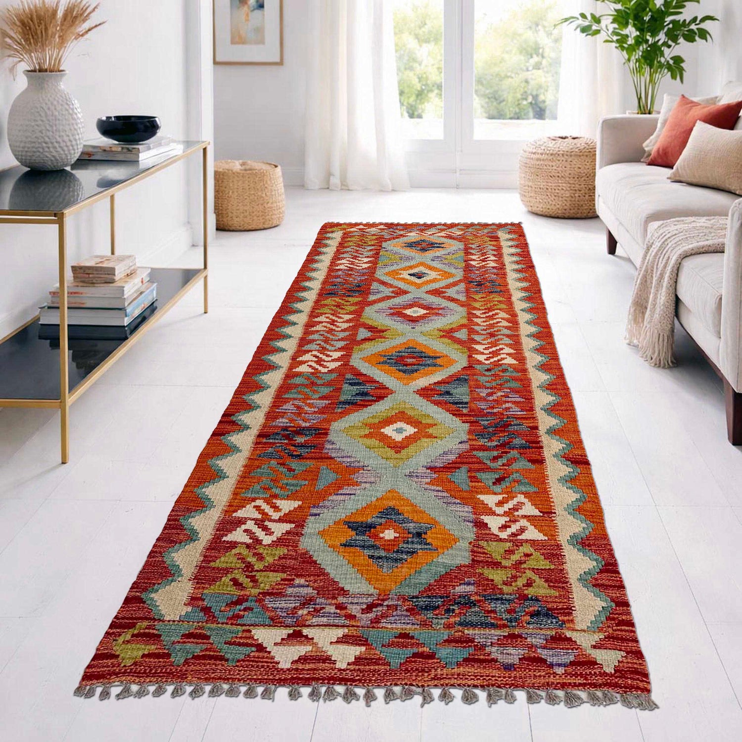 Handmade Multi Kilim Geometric 6' Runner
