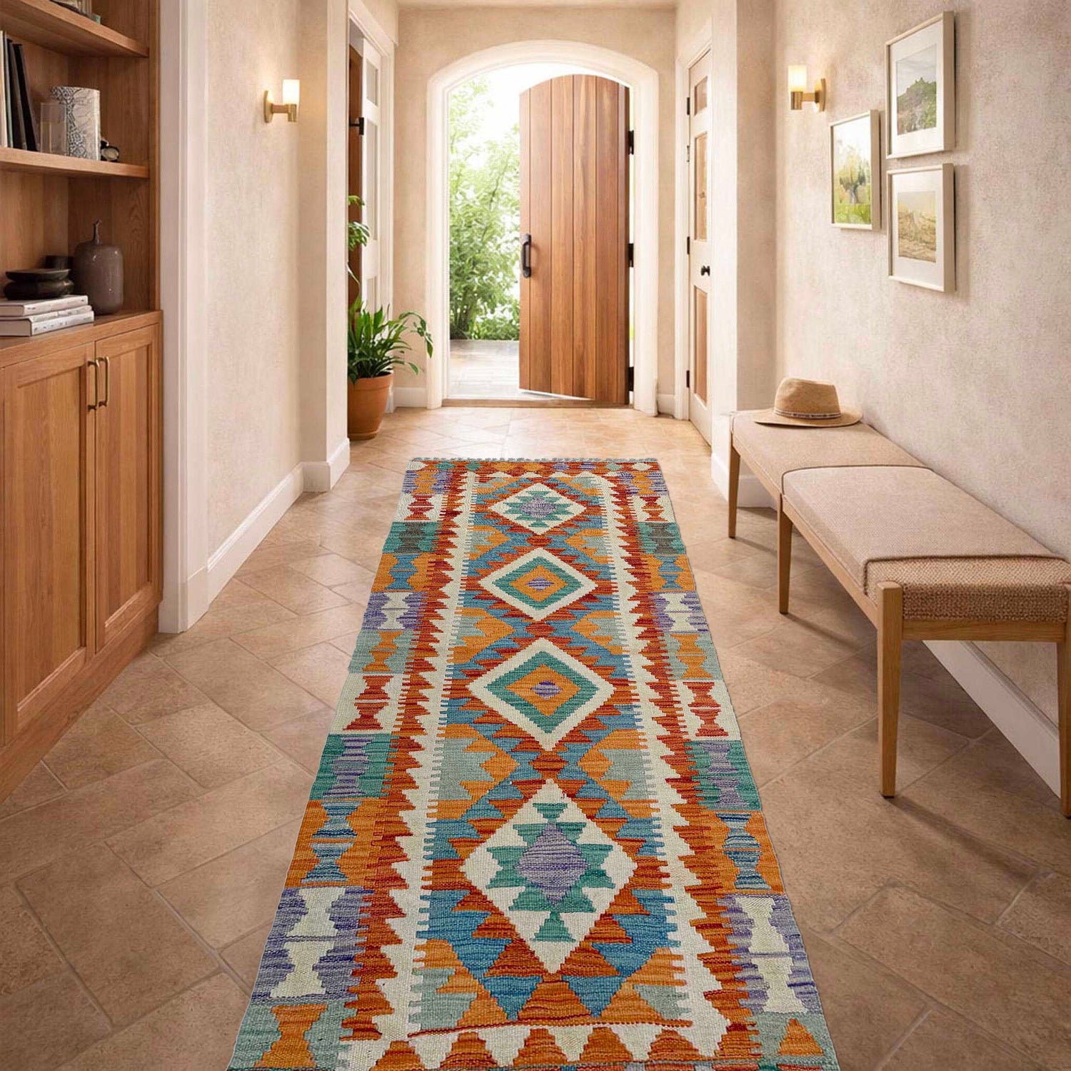 Handmade Multi Kilim Geometric 6' Runner