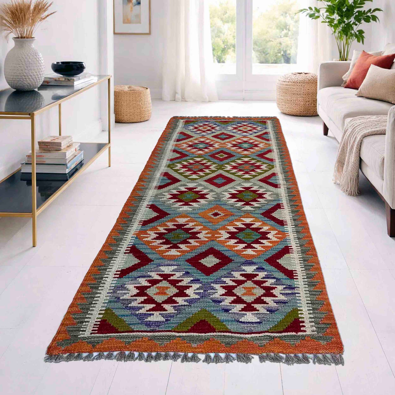 Handmade Multi Kilim Geometric 6' Runner