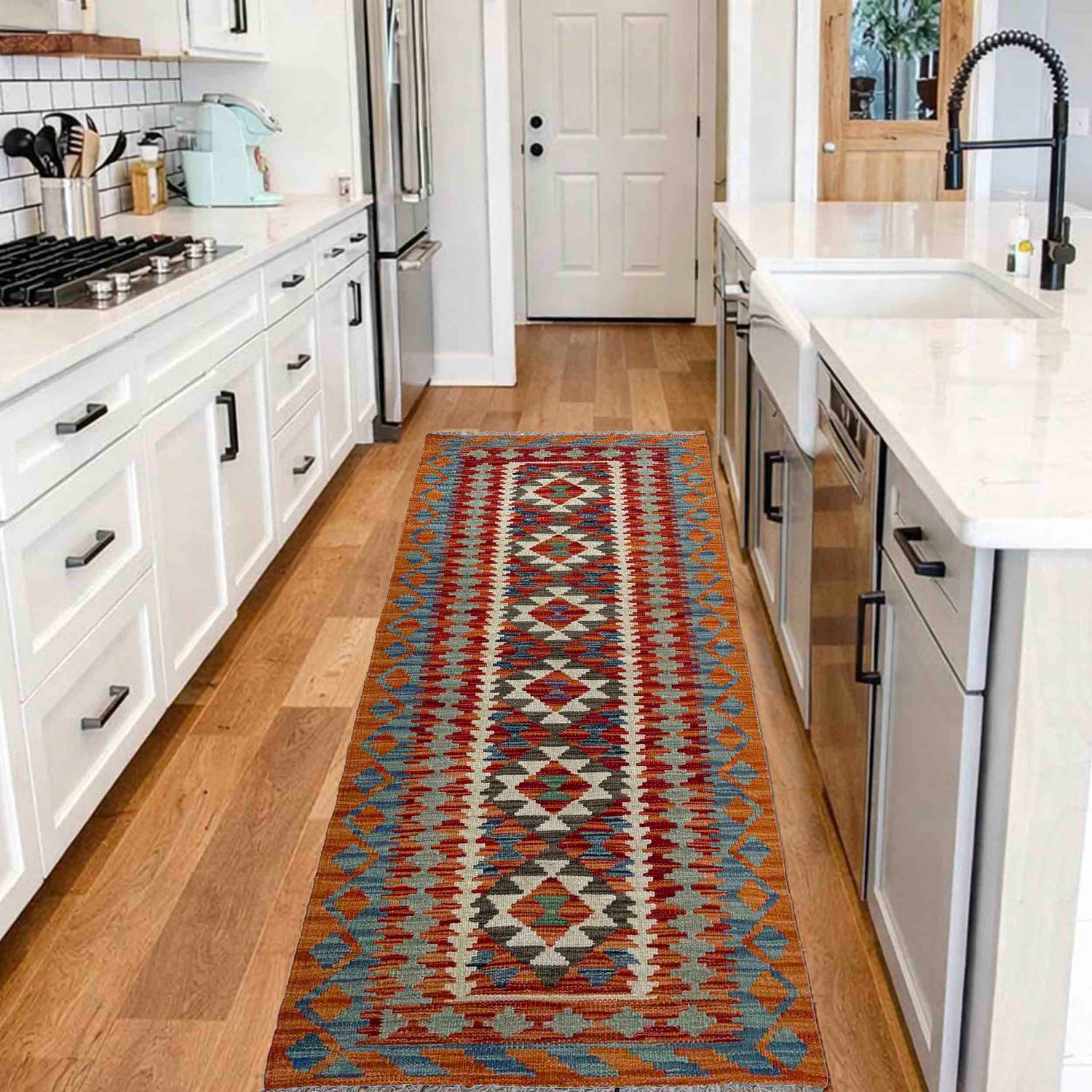Handmade Multi Kilim Geometric 6' Runner