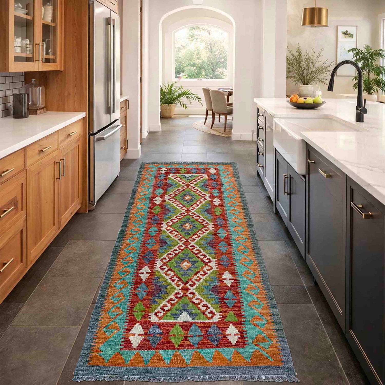 Handmade Multi Kilim Geometric 6' Runner