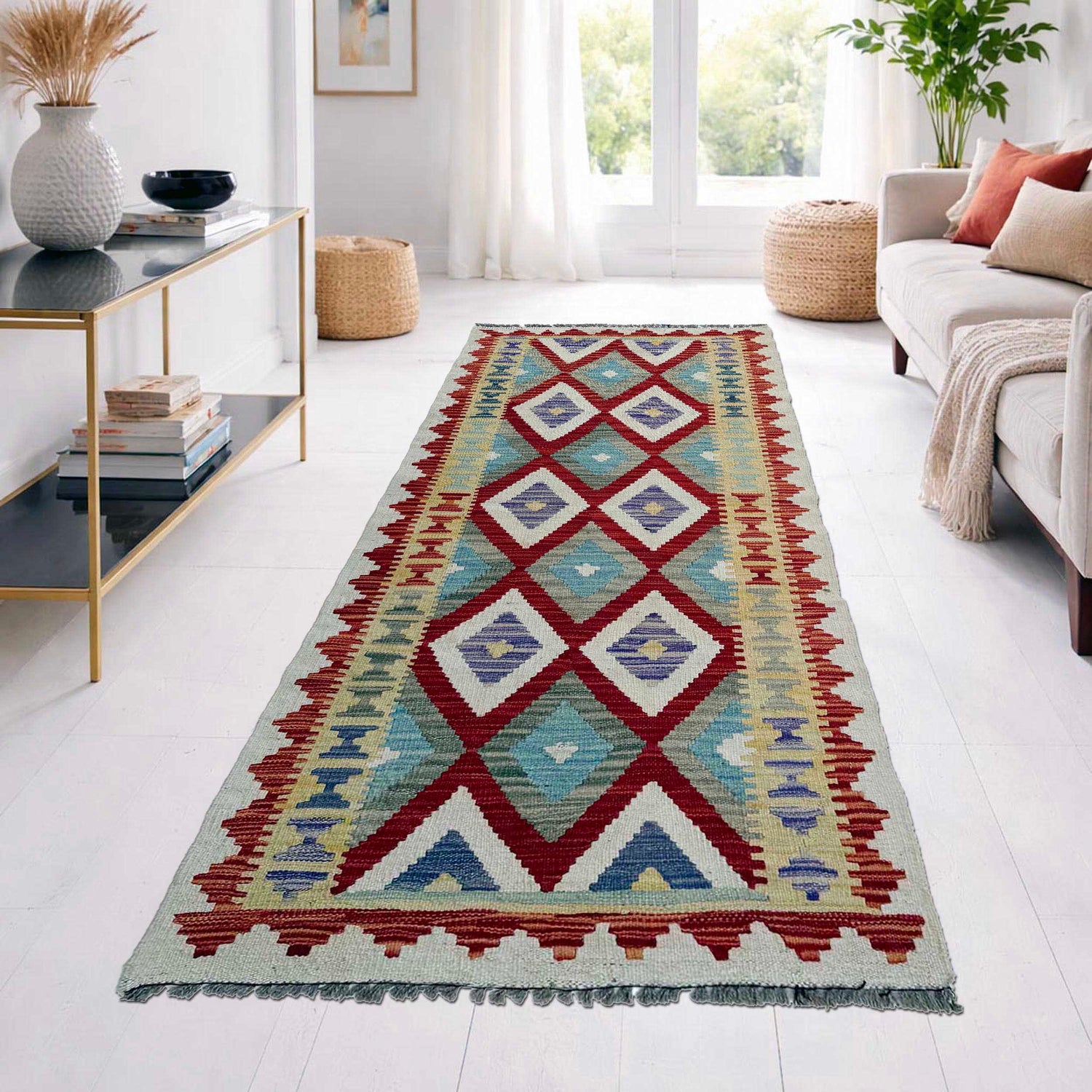 Handmade Multi Kilim Geometric 6' Runner