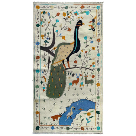 Embroidery Kilim Area Rug Handmade Beige Animal 4x6 ft
