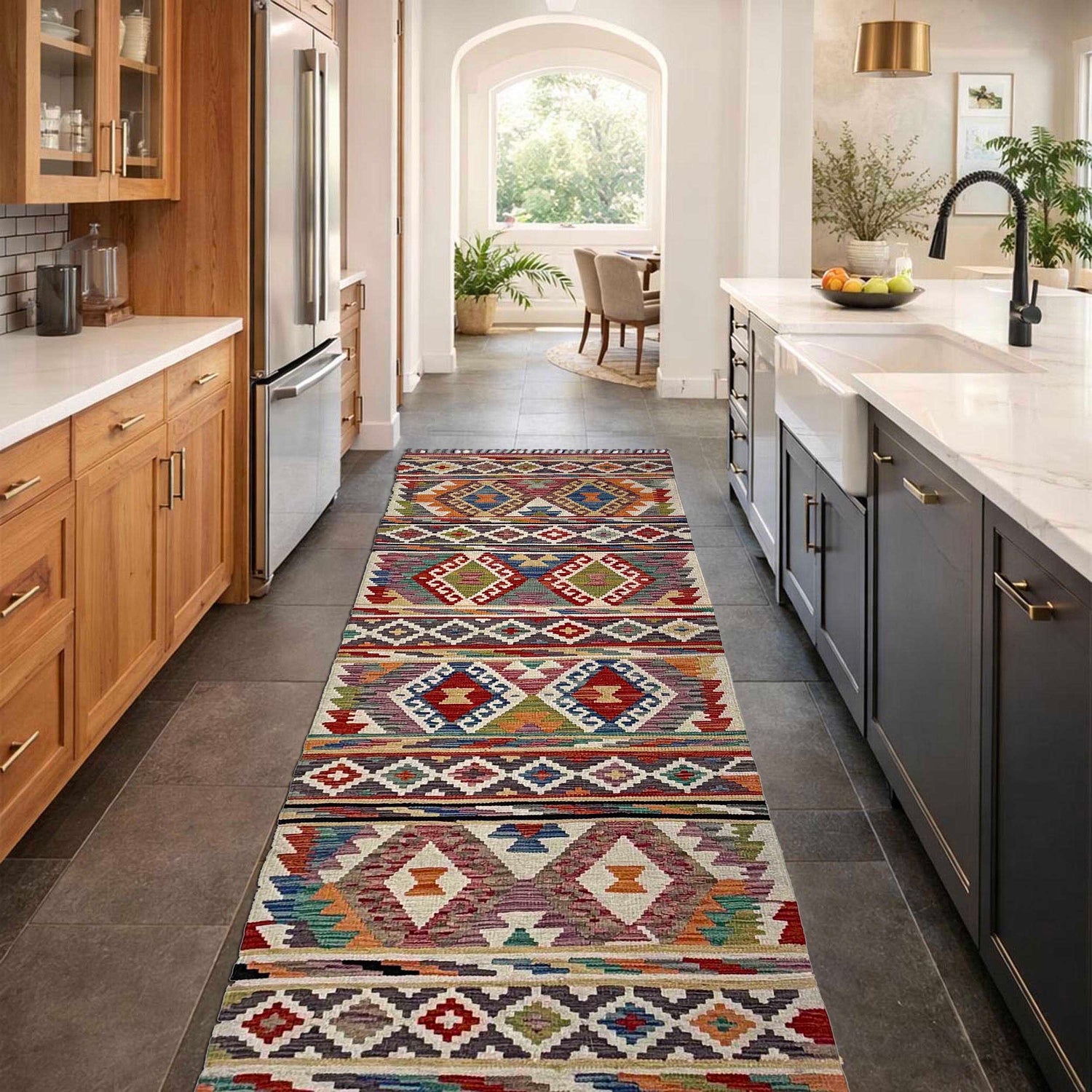 Handmade Multi Kilim Geometric 8' Runner