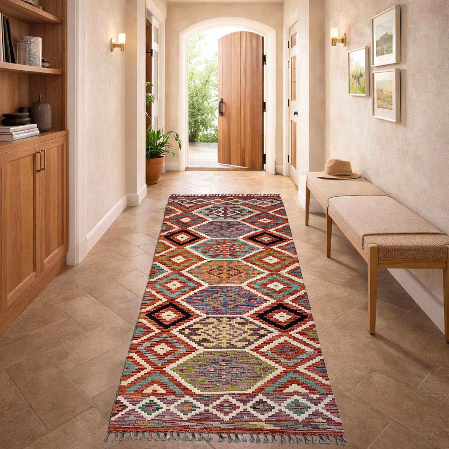 Handmade Multi Kilim Geometric 8' Runner