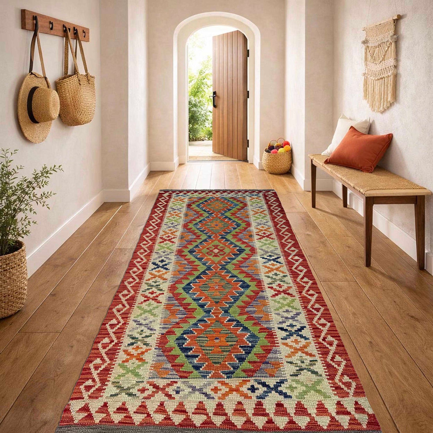 Handmade Multi Kilim Geometric 6' Runner