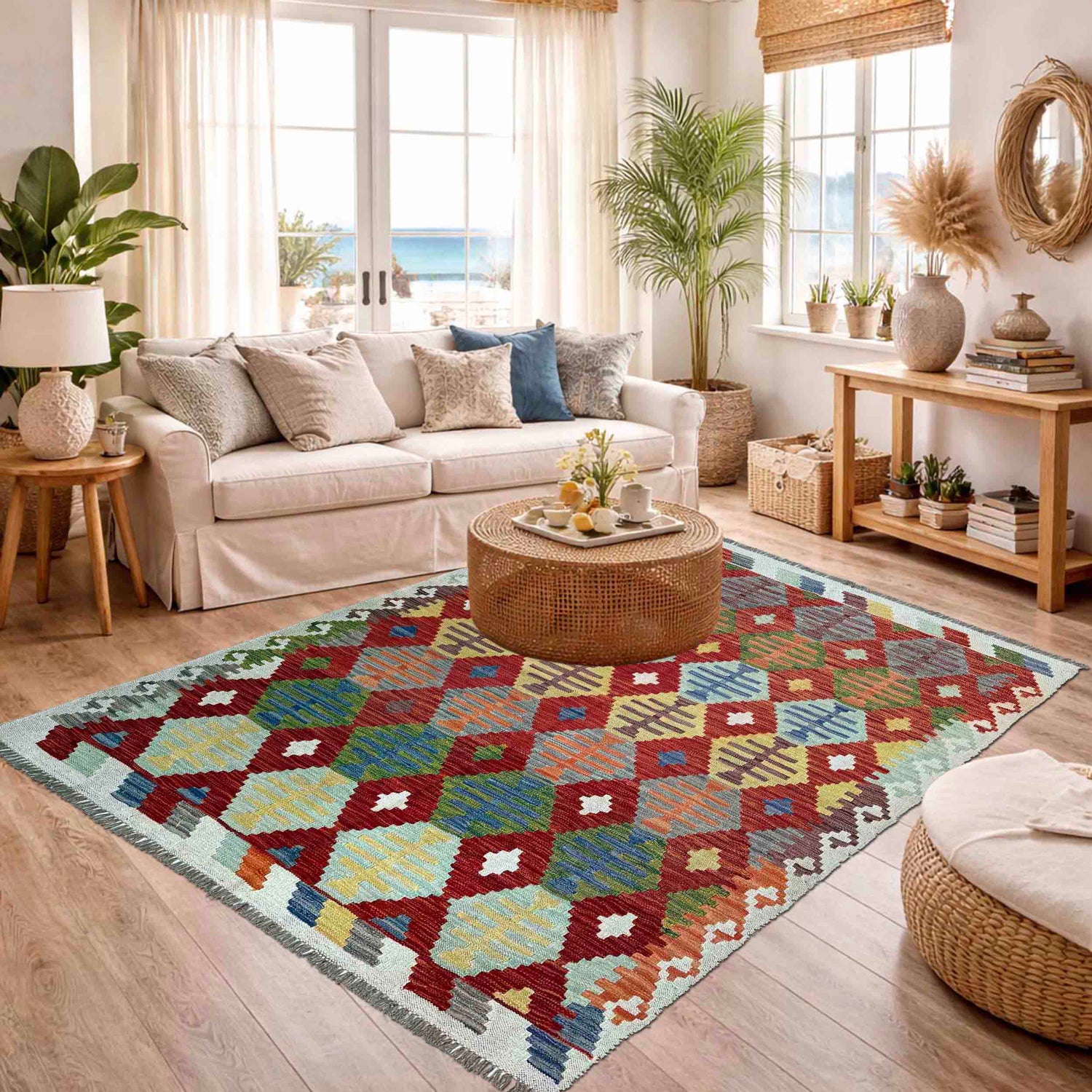 Handmade Multi Kilim Geometric 4x7 ft