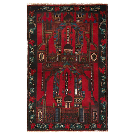 Baluchi Rug Handmade Red Prayer Design 3x5 ft
