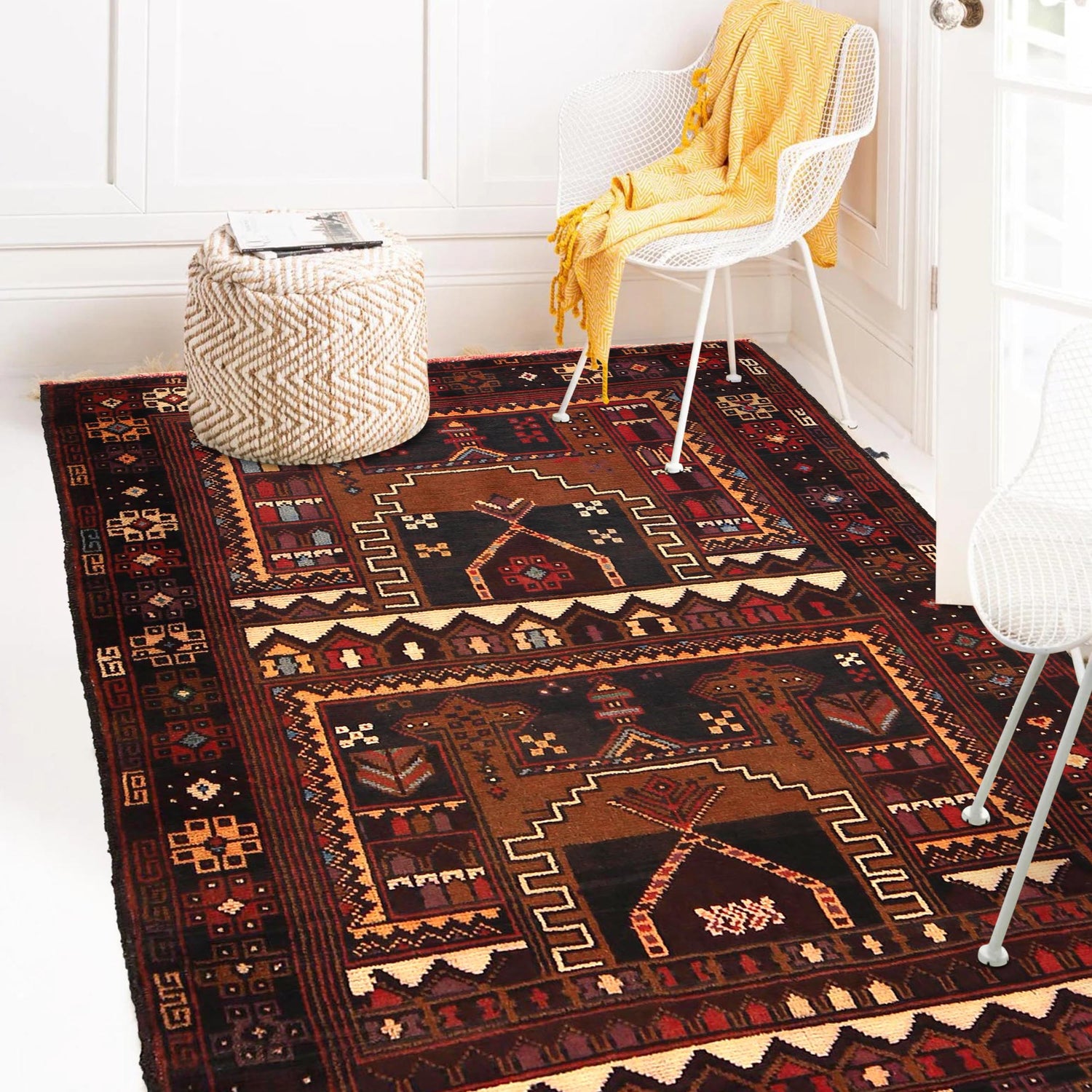 Baluchi Rug Handmade Multi Geometric 3x5 ft