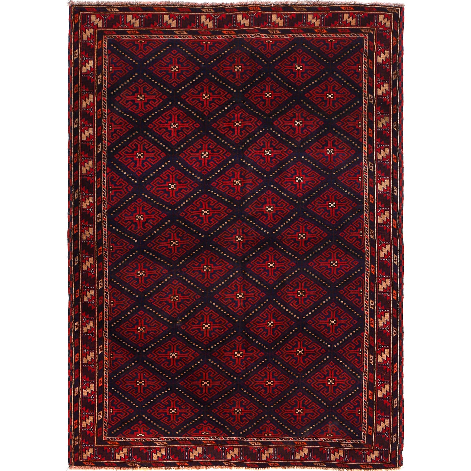 Baluchi Rug Handmade Multi Geometric 4x7 ft
