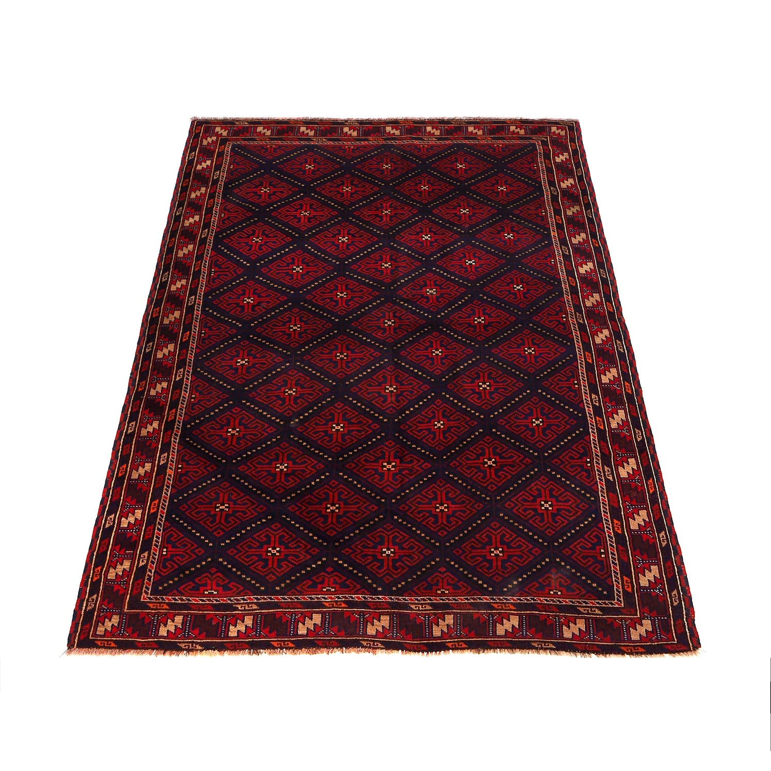 Baluchi Rug Handmade Multi Geometric 4x7 ft