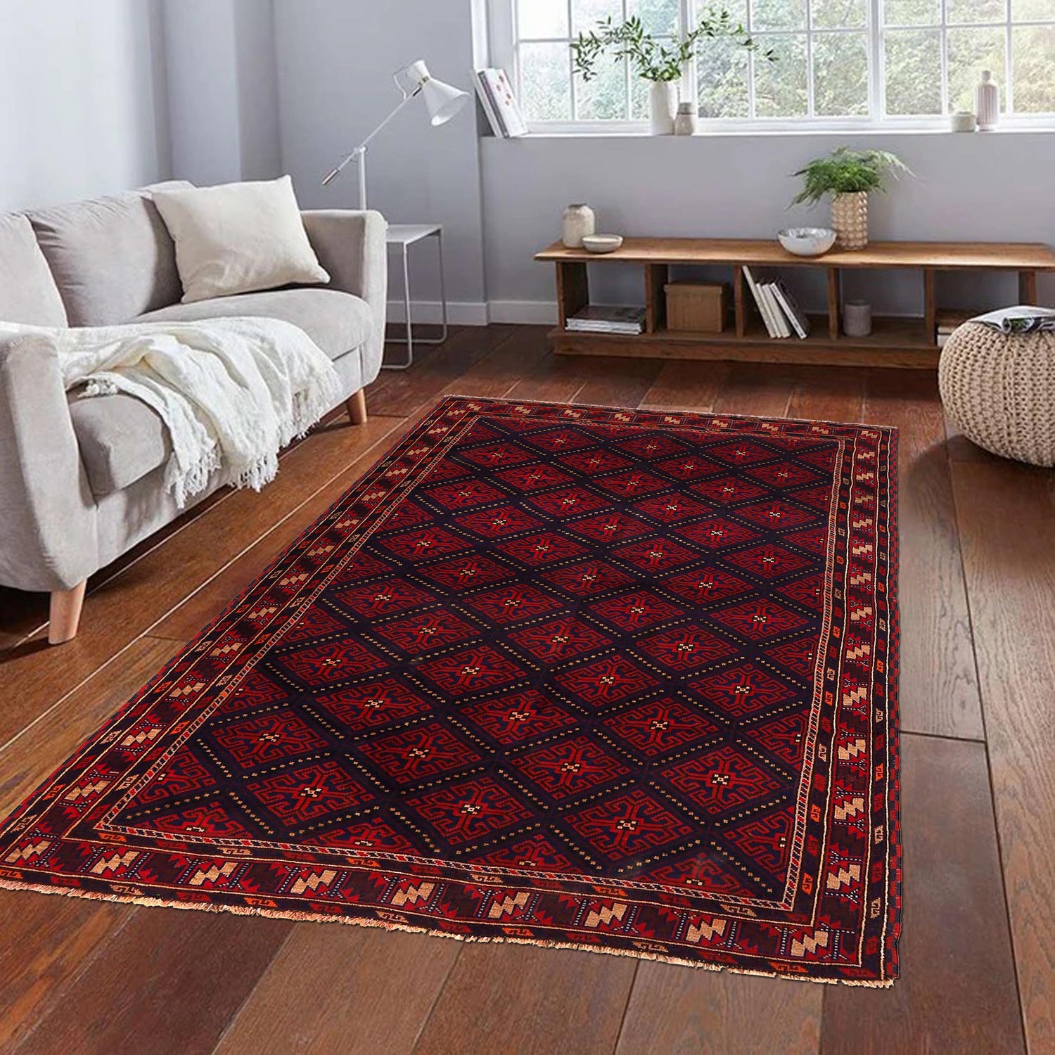 Baluchi Rug Handmade Multi Geometric 4x7 ft
