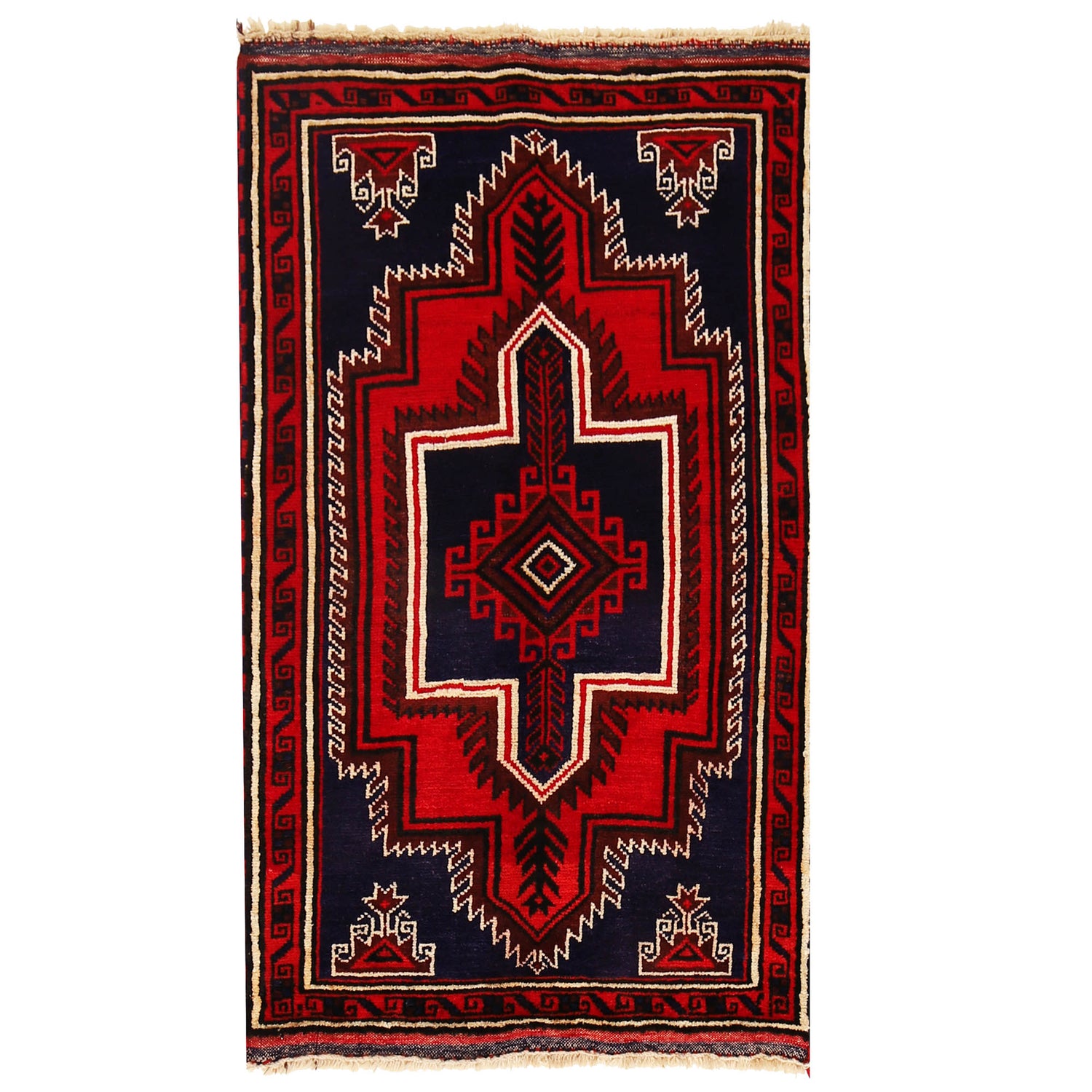 Baluchi Rug Handmade Dark Blue Geometric 3x5 ft