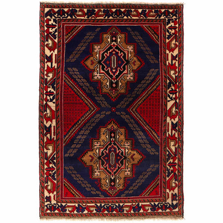 Baluchi Rug Handmade Multi Geometric 4x7 ft