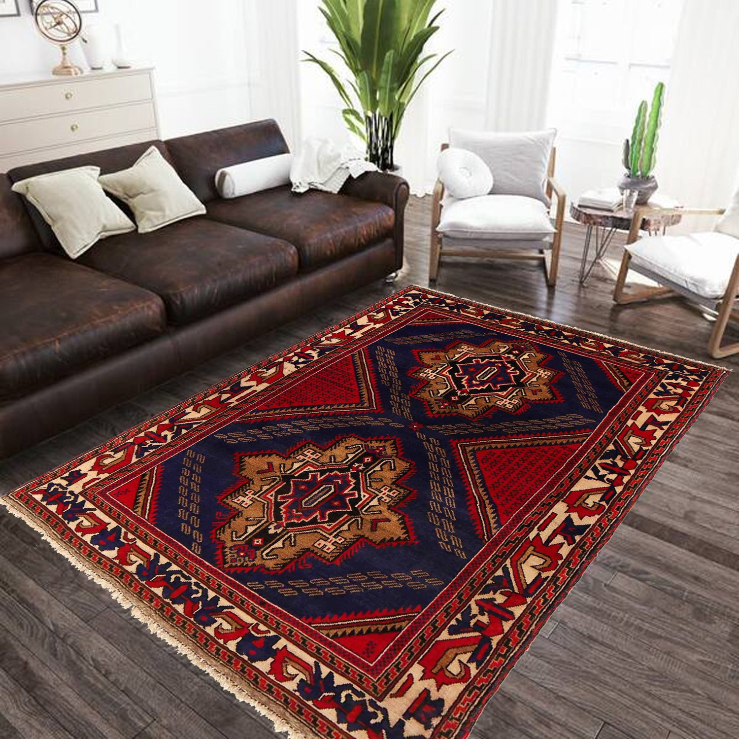 Baluchi Rug Handmade Multi Geometric 4x7 ft