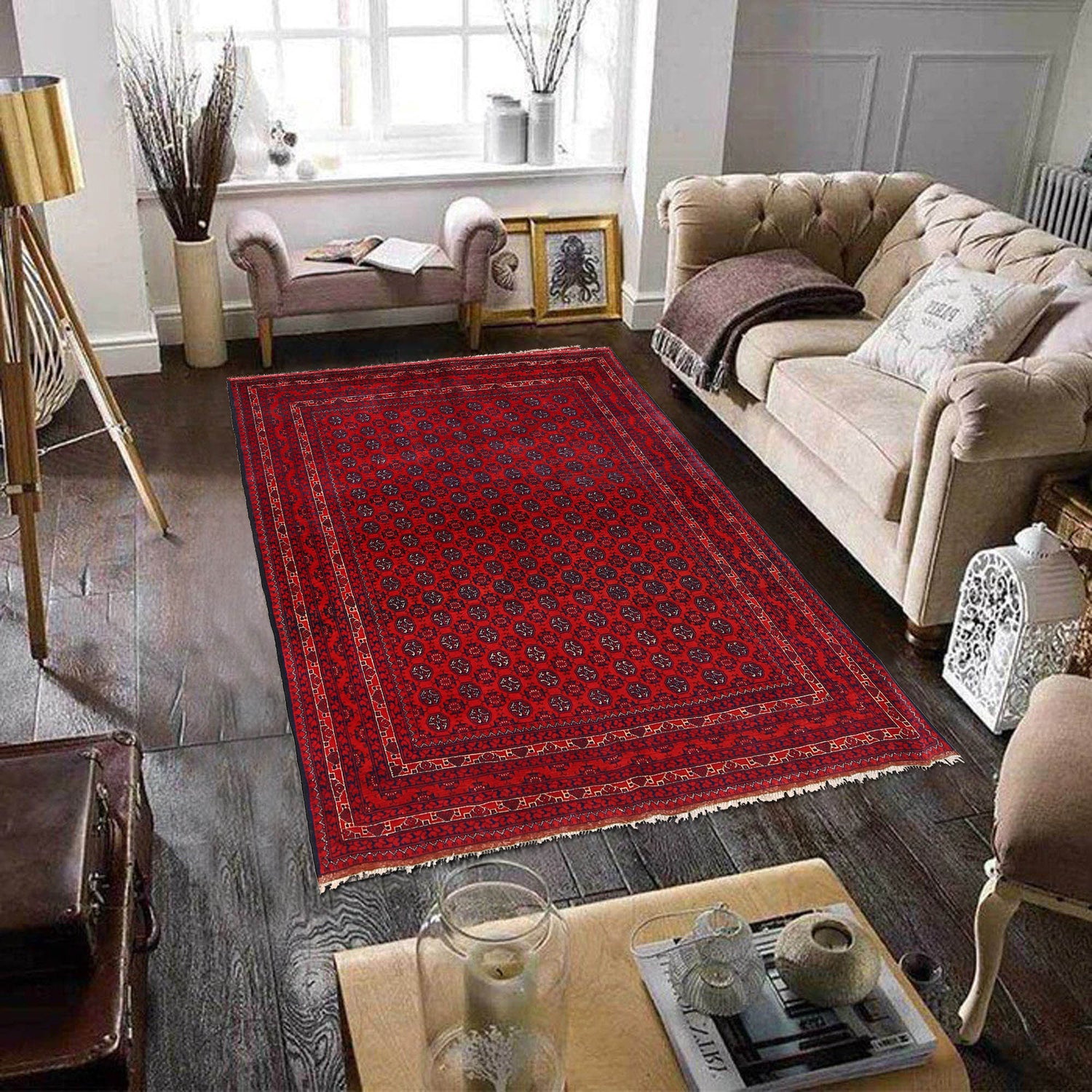 Khoja Roshnai Area Rug Handmade Red Floral 4x7 ft