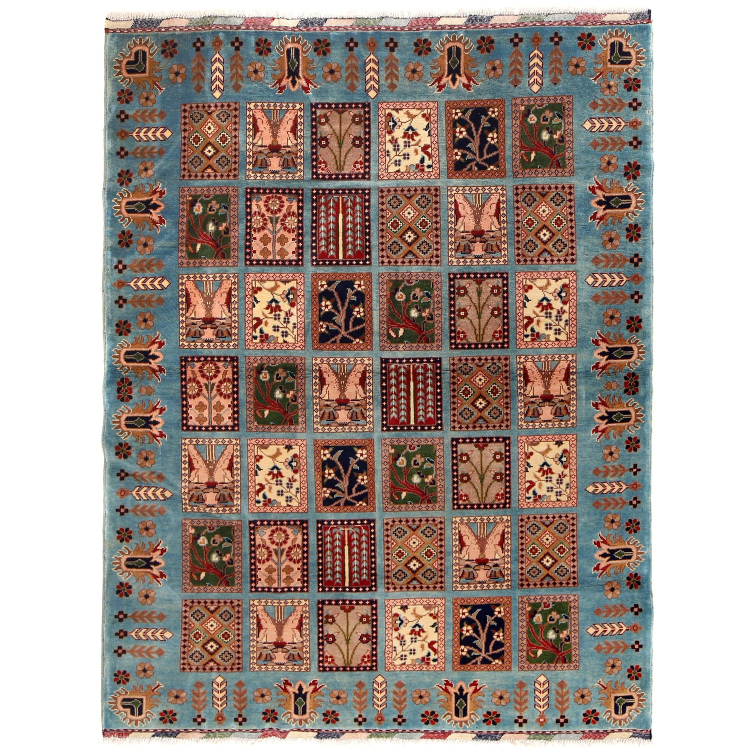 Oriental Area Rug Handmade Blue Geometric 4x7 ft