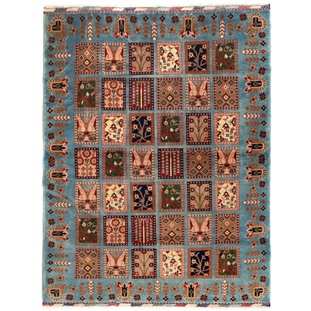 Oriental Area Rug Handmade Blue Geometric 4x7 ft