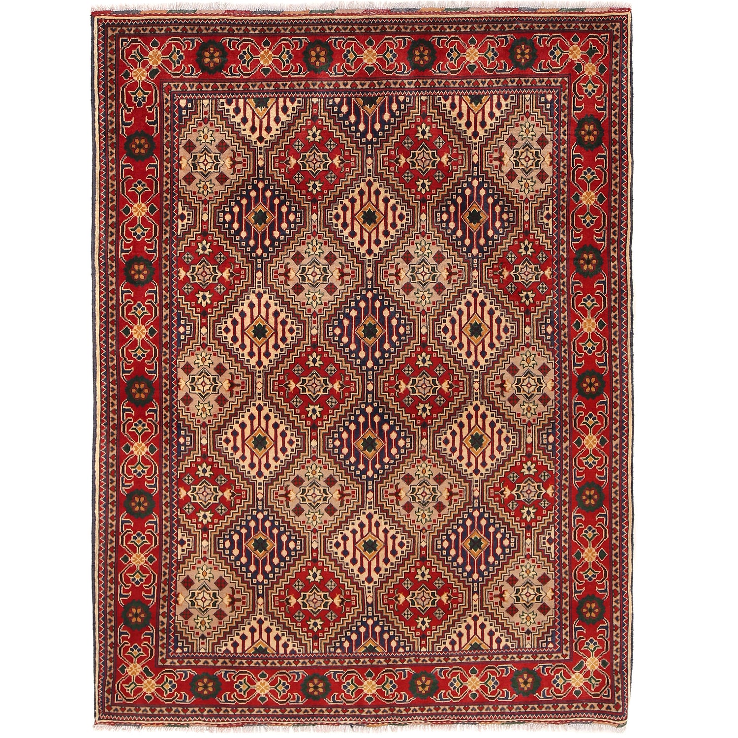 Oriental Area Rug Handmade Multi Geometric 4x7 ft