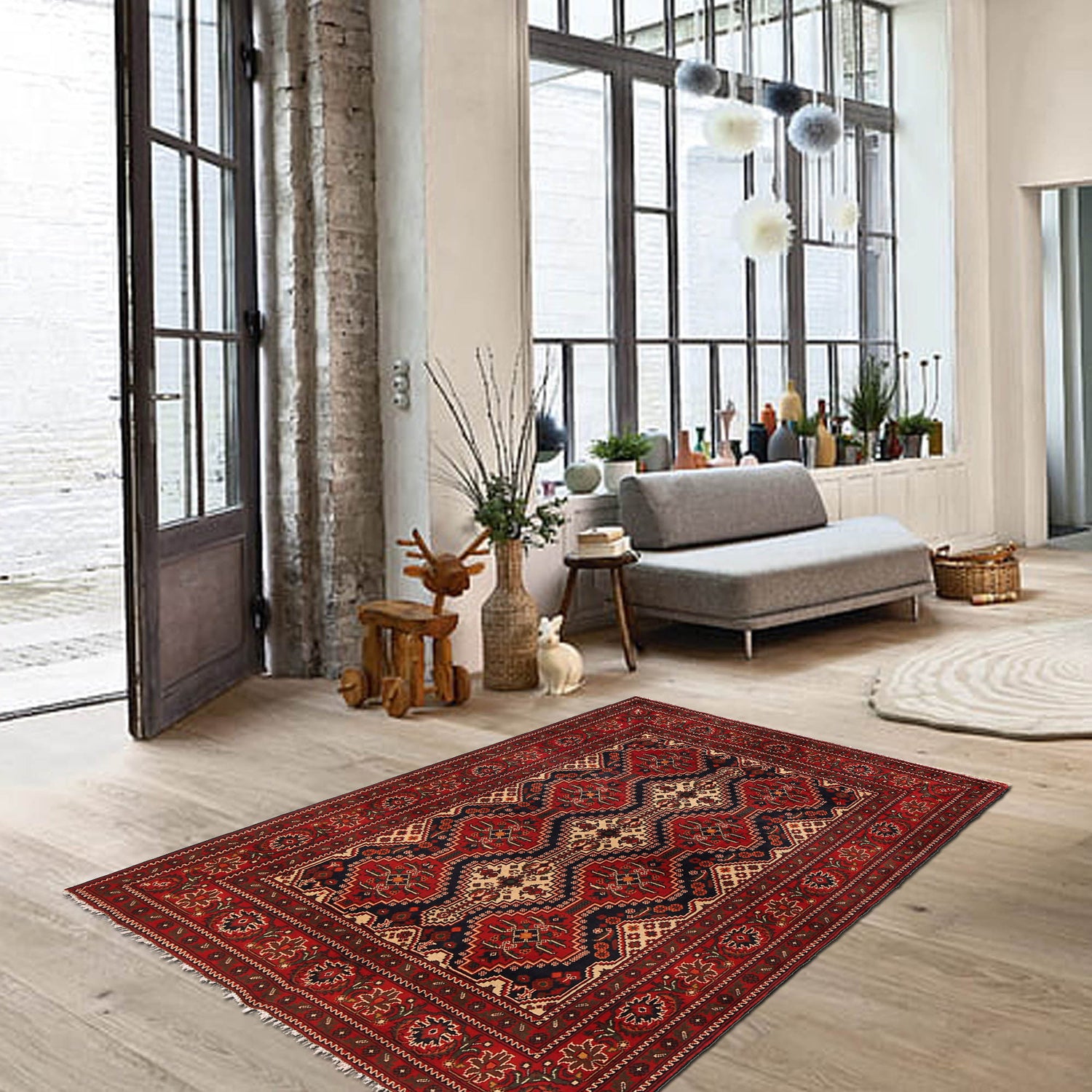 Oriental Area Rug Handmade Multi Geometric 4x7 ft