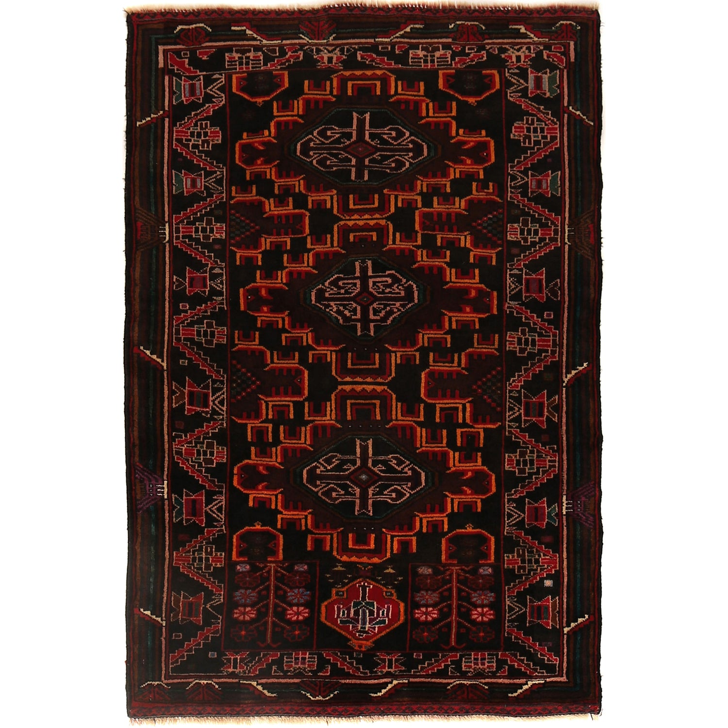 Baluchi Rug Handmade Multi Geometric 3x5 ft