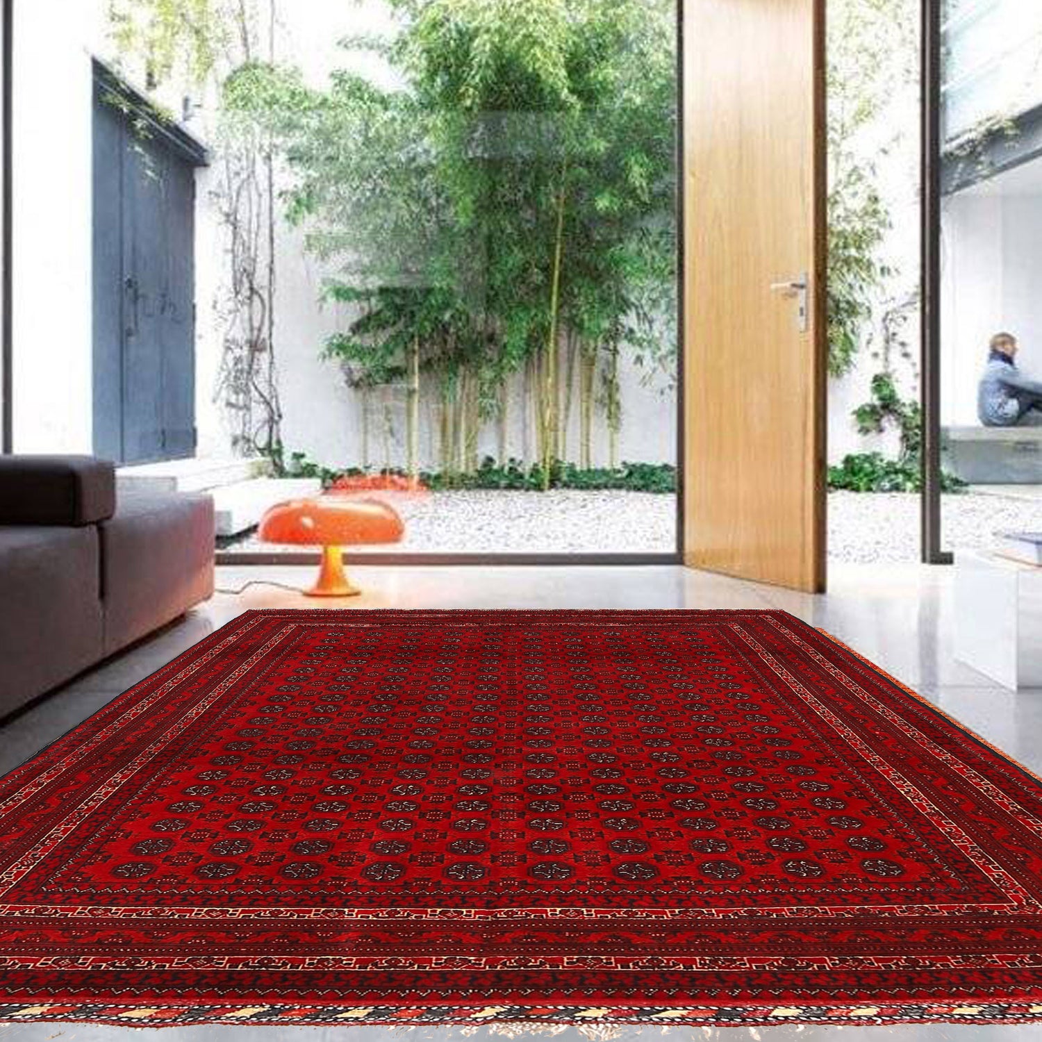 Khoja Roshnai Area Rug Handmade Rich Burgundy Floral 4x7 ft