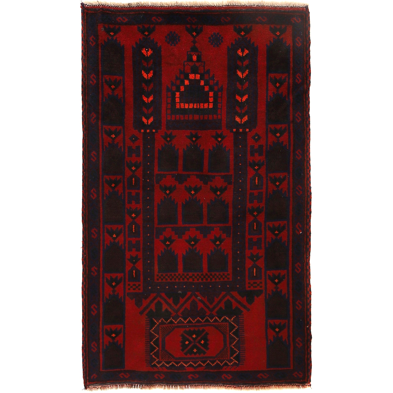 Baluchi Rug Handmade Red Prayer Design 3x5 ft