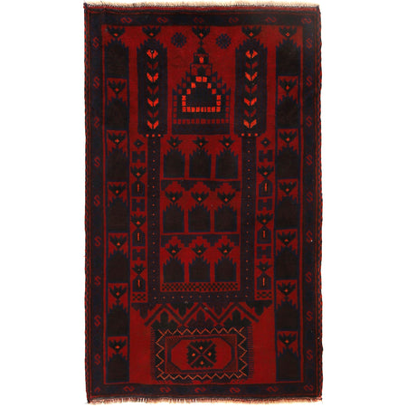 Baluchi Rug Handmade Red Prayer Design 3x5 ft