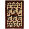 War Area Rug Handmade Ivory Gun + Tank + Grenade 2x4 ft
