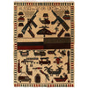War Area Rug Handmade Beige Helicopter + Weapon + Tank 2x4