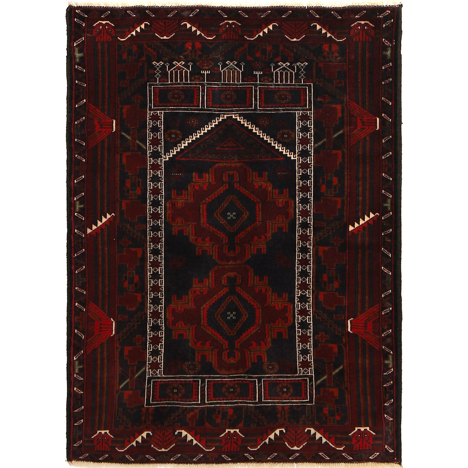 Baluchi Rug Handmade Multi Prayer Design 2x4 ft