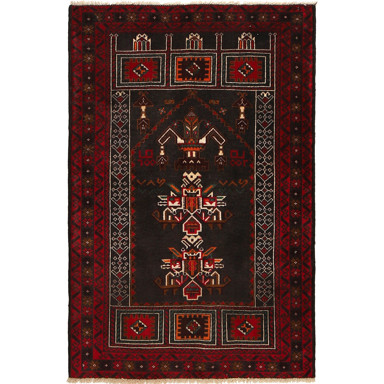 Baluchi Rug Handmade Multi Prayer Design 3x5 ft