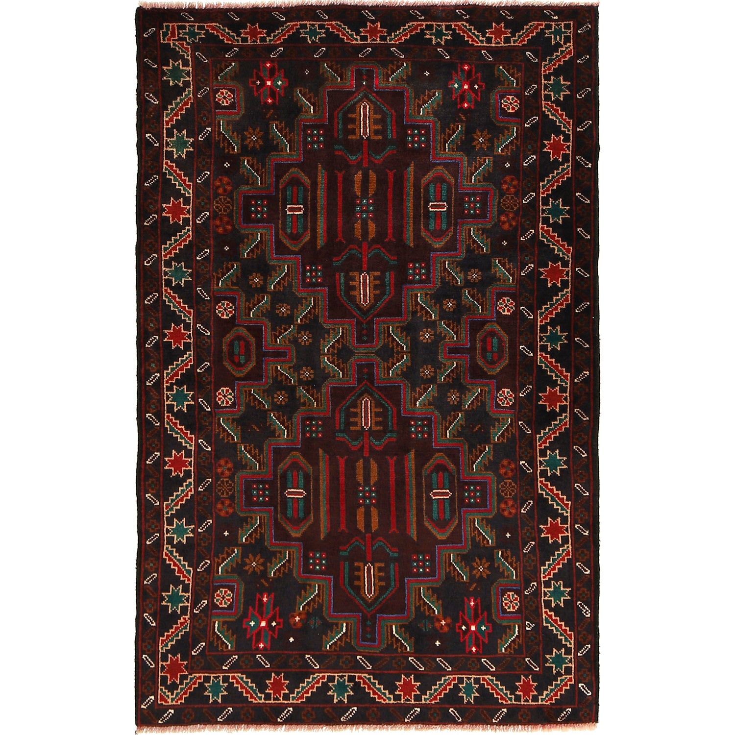 Baluchi Rug Handmade Multi Geometric 3x5 ft