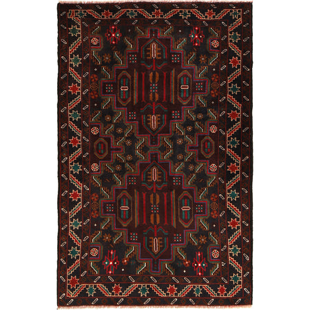 Baluchi Rug Handmade Multi Geometric 3x5 ft