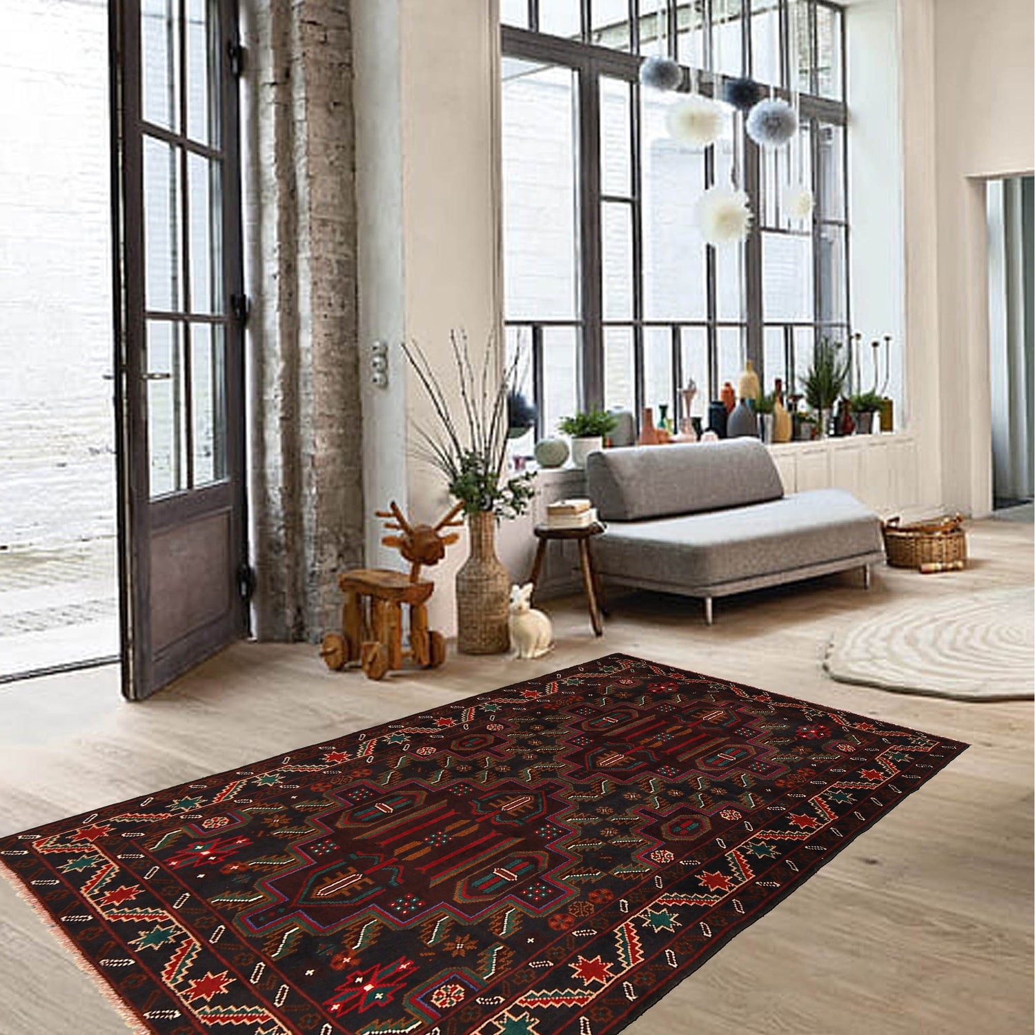 Baluchi Rug Handmade Multi Geometric 3x5 ft