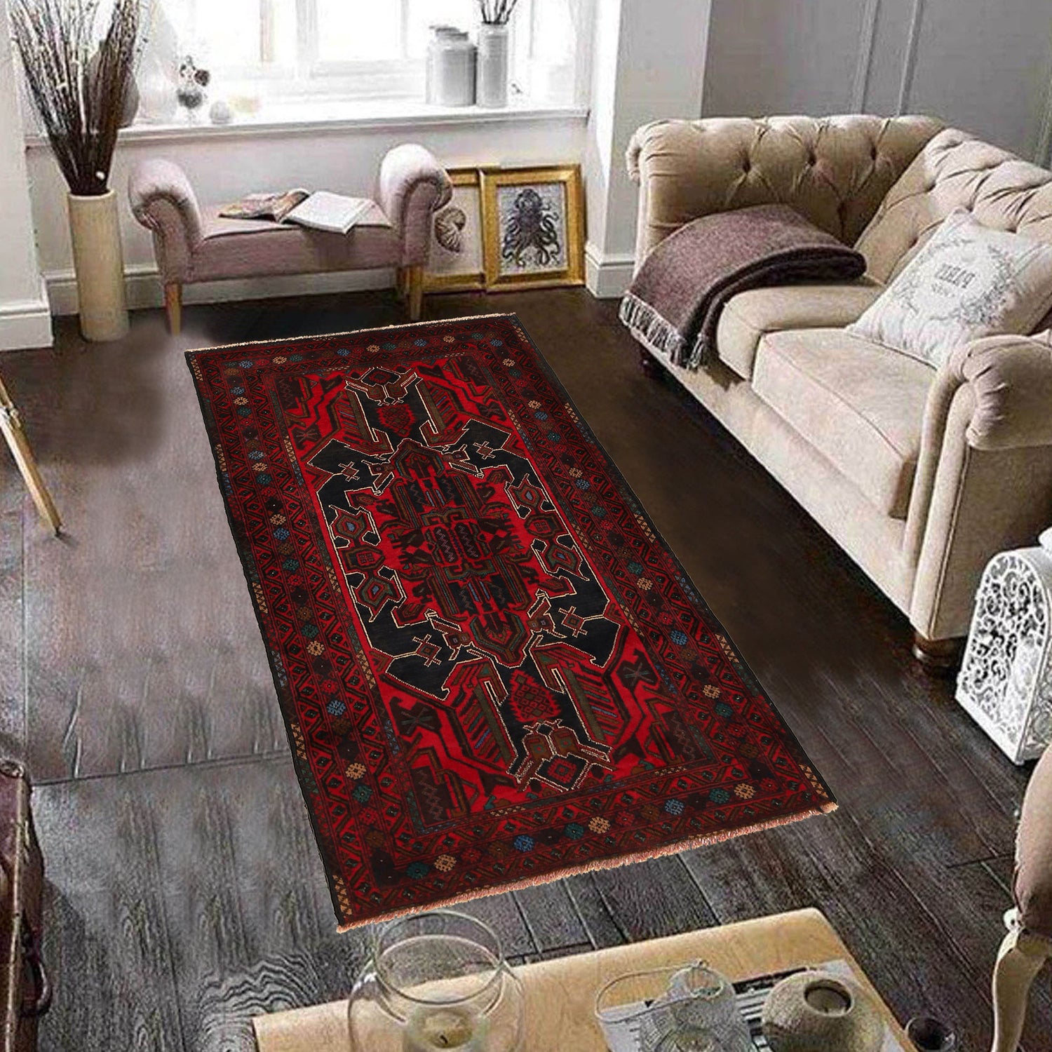 Baluchi Rug Handmade Multi Geometric 3x5 ft