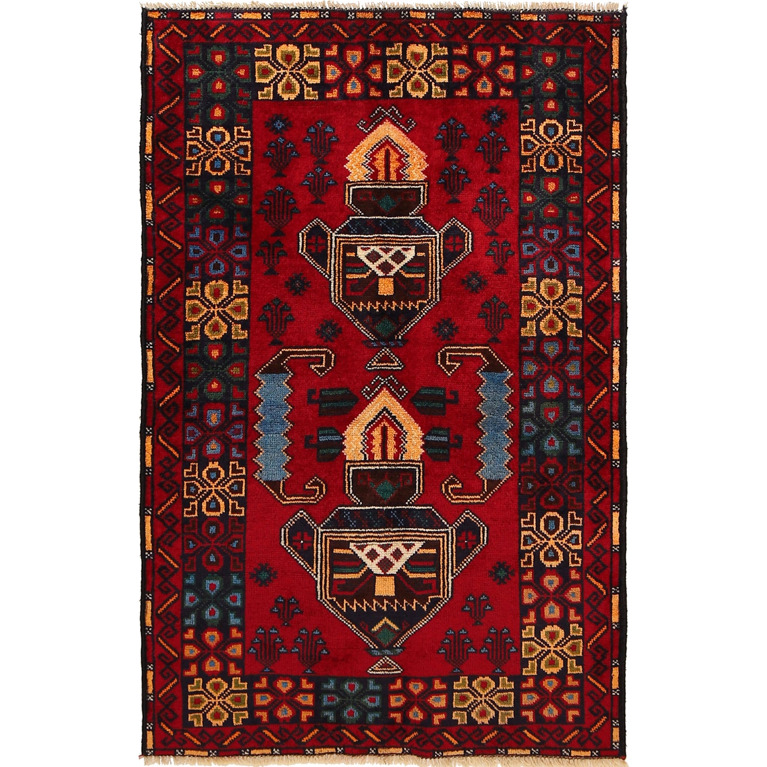 Baluchi Rug Handmade Multi Geometric 3x5 ft