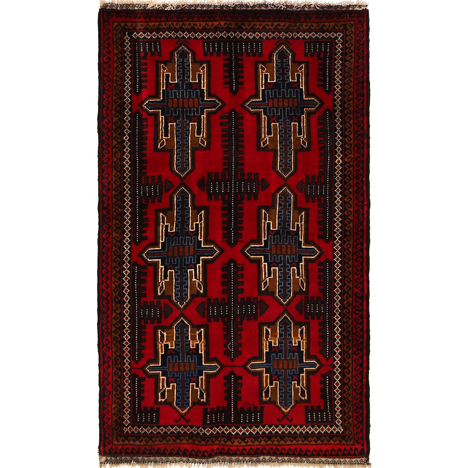 Baluchi Rug Handmade Multi Geometric 3x5 ft